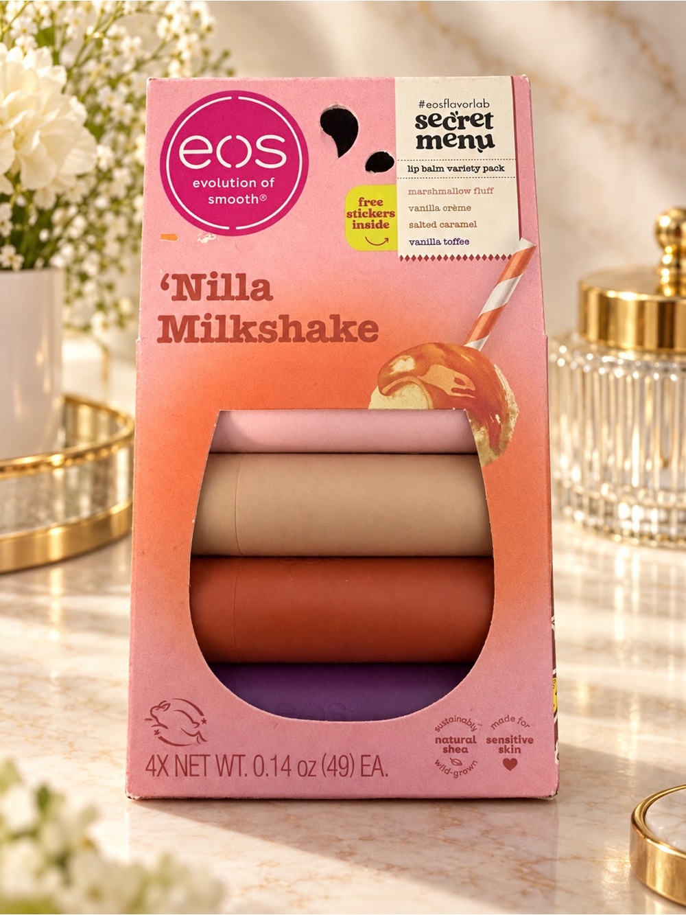 eos ‘Nilla Milkshake Lip Balm 4-Pack Secret Menu Flavor Lab Limited Edition